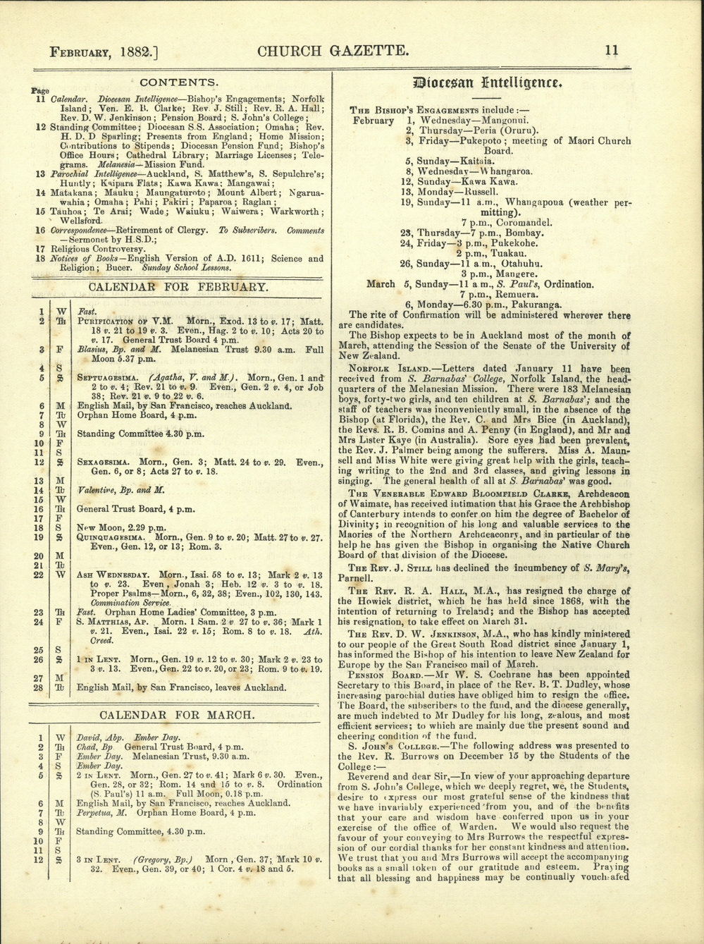 Church Gazette, Auckland: February 1882