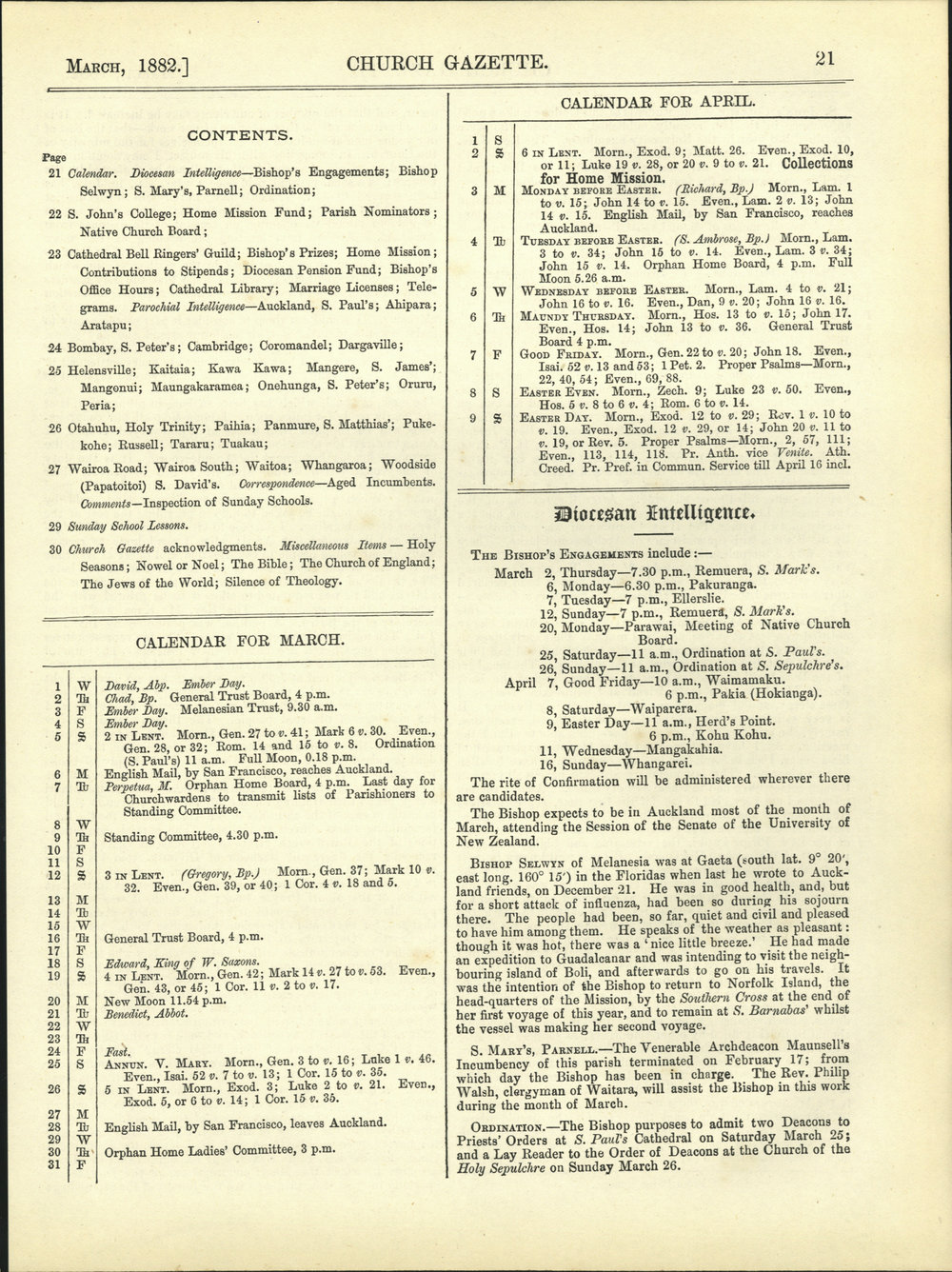Church Gazette, Auckland: March 1882