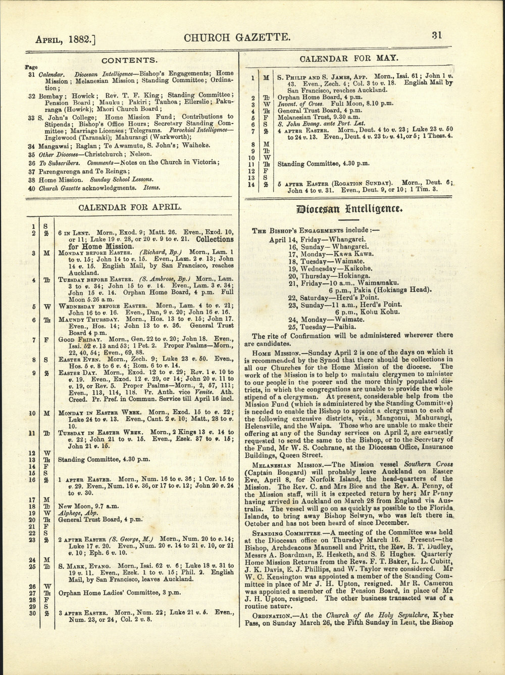 Church Gazette, Auckland: April 1882