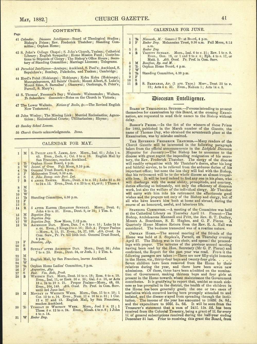 Church Gazette, Auckland: May 1882
