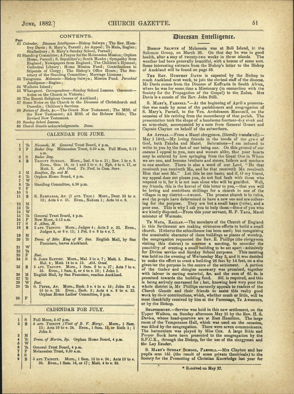Church Gazette, Auckland: June 1882