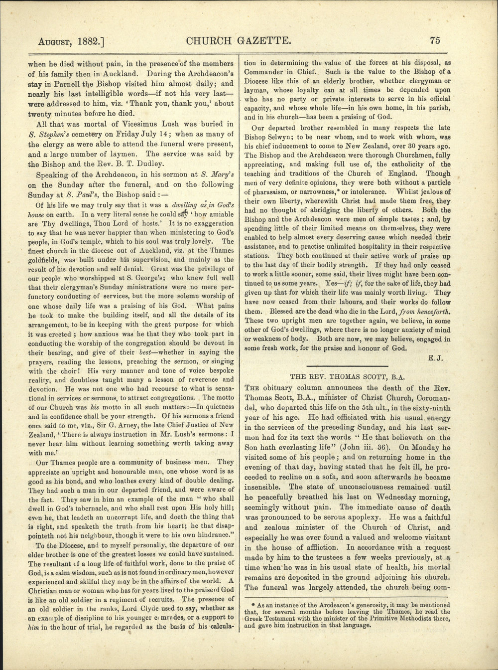 Church Gazette, Auckland: August 1882