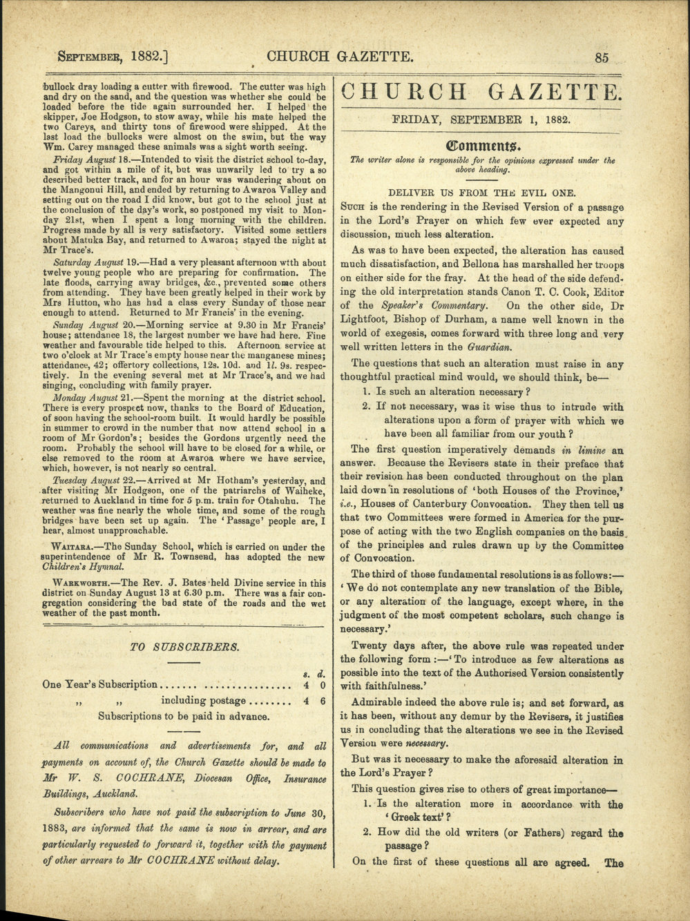 Church Gazette, Auckland: September 1882