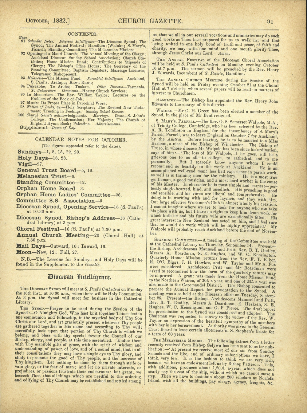 Church Gazette, Auckland: October 1882