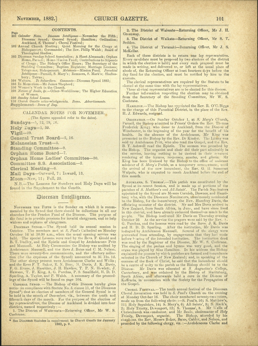 Church Gazette, Auckland: November 1882