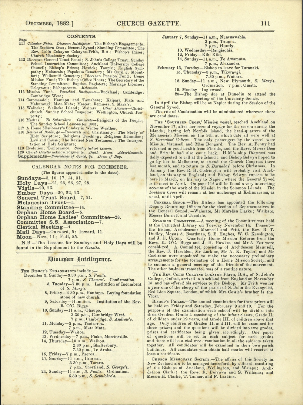 Church Gazette, Auckland: December 1882