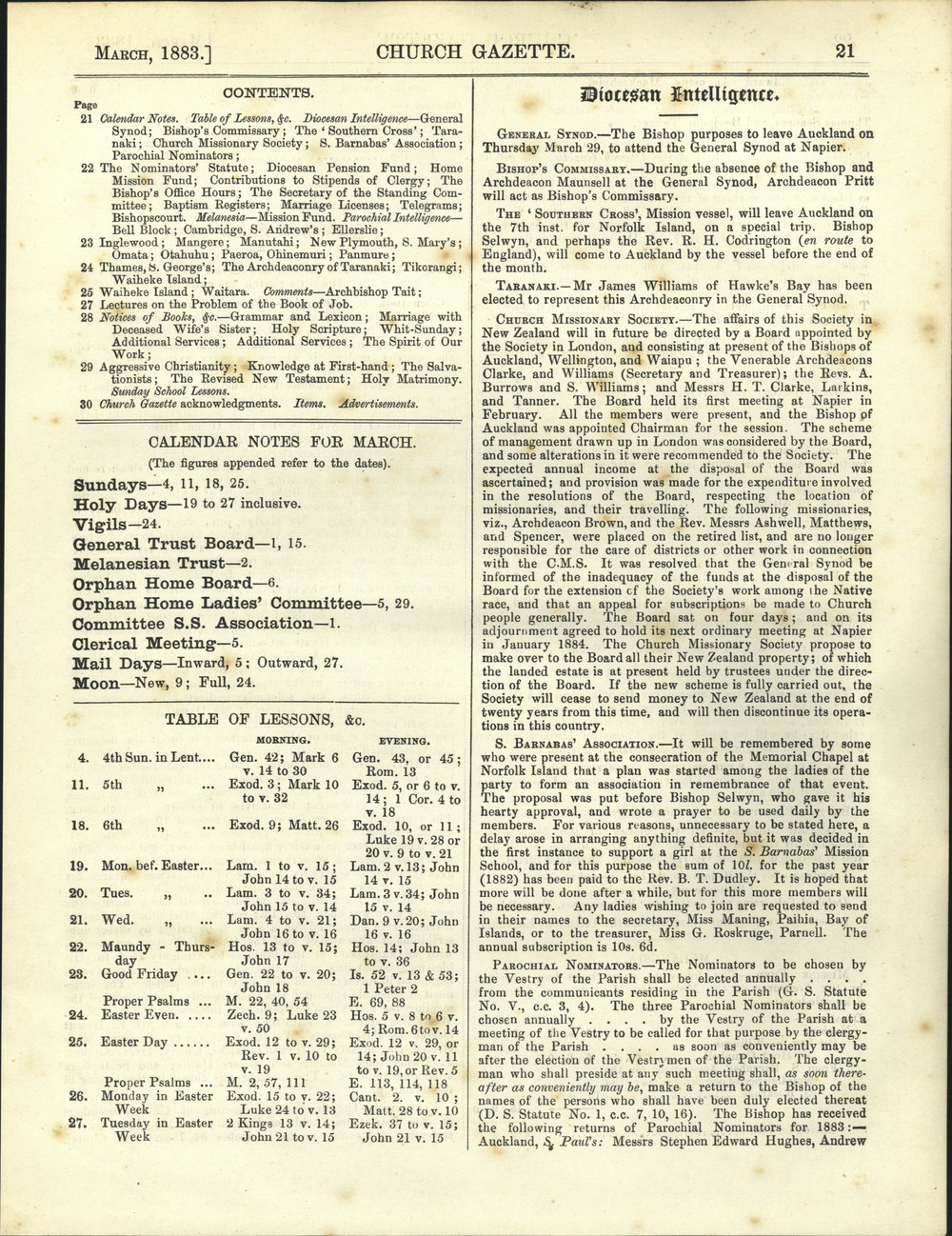 Church Gazette, Auckland: March 1883