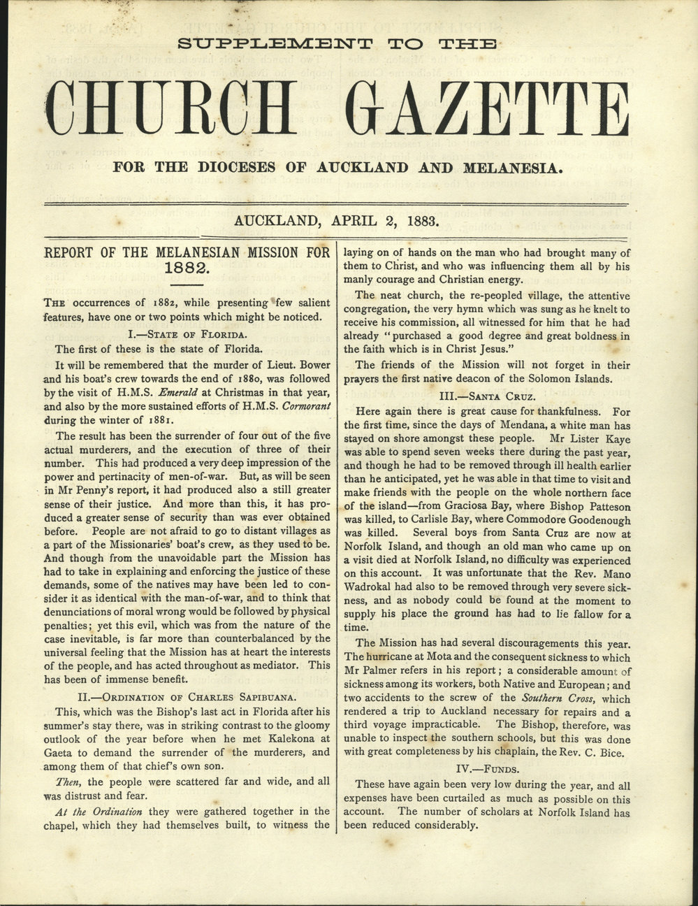 Church Gazette, Auckland: April 1883 Supplement