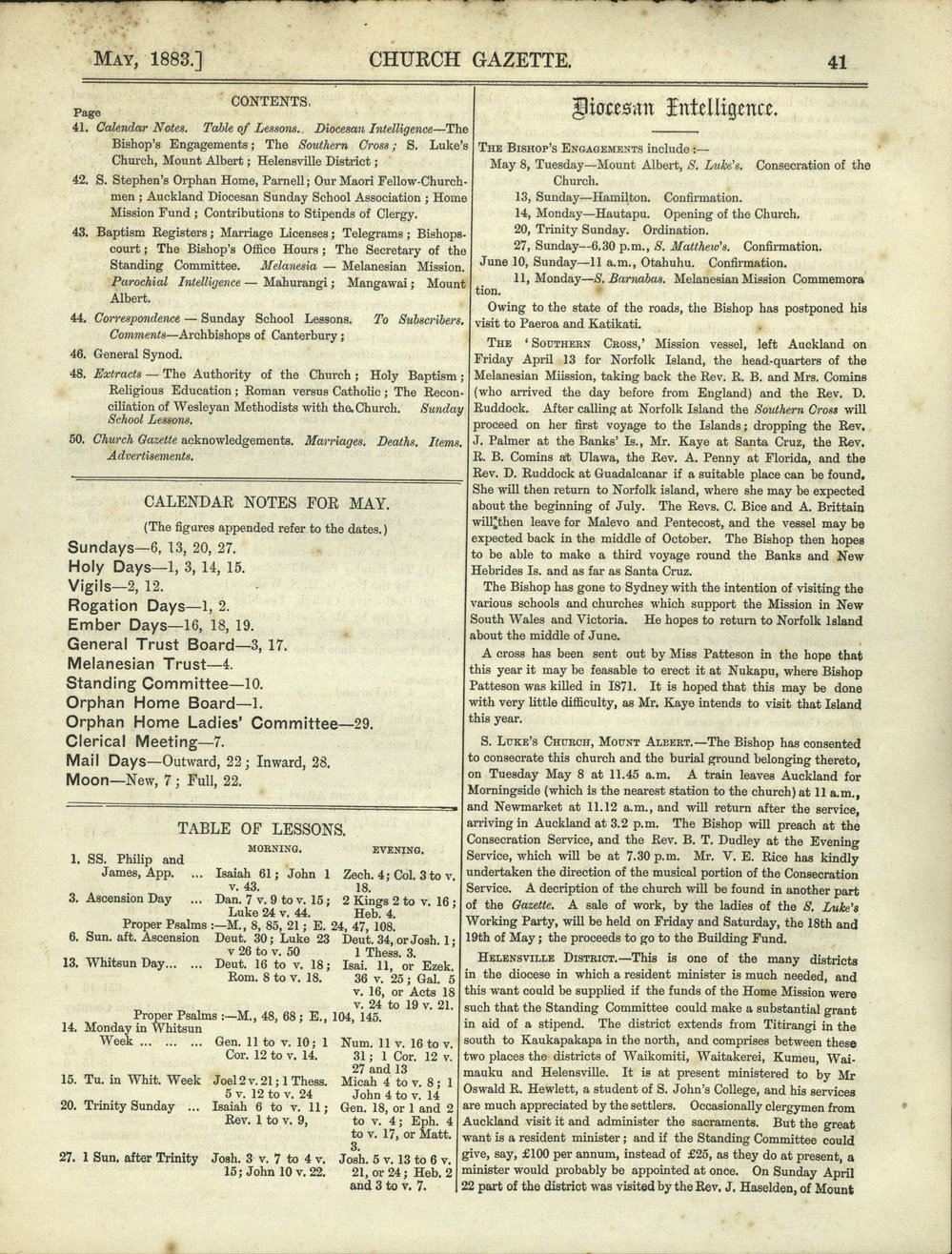 Church Gazette, Auckland: May 1883