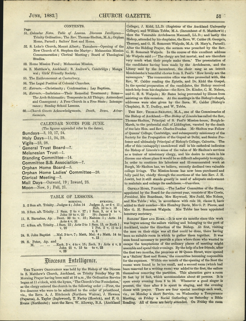 Church Gazette, Auckland: June 1883