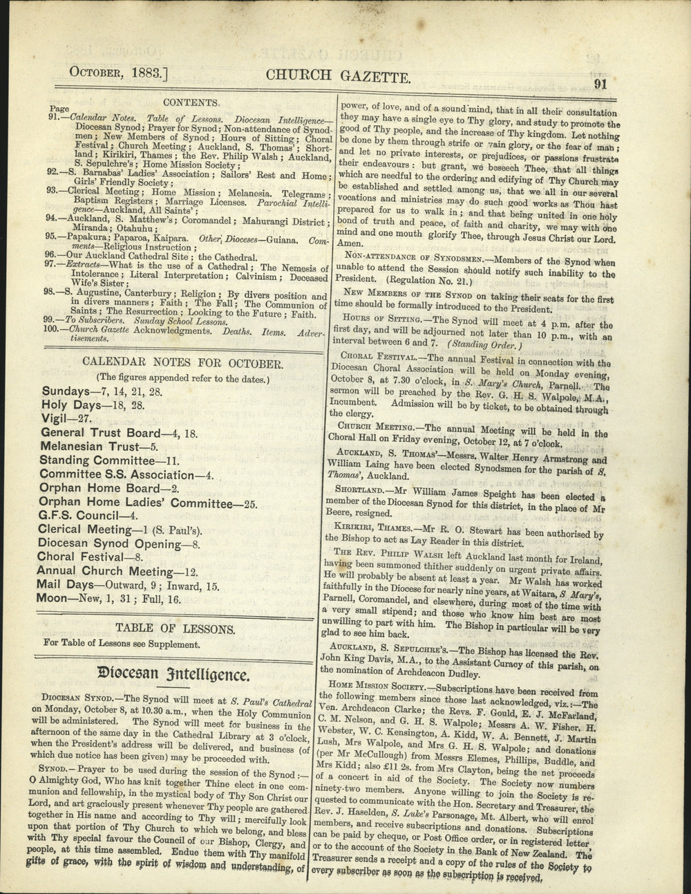 Church Gazette, Auckland: October 1883