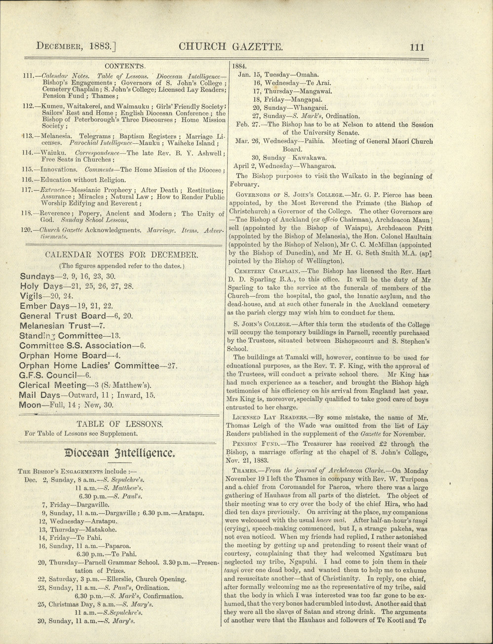 Church Gazette, Auckland: December 1883