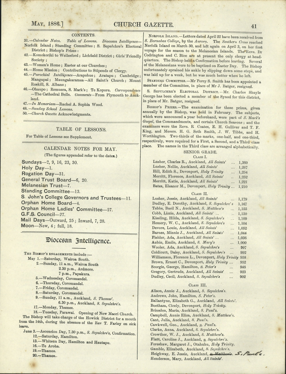 Church Gazette, Auckland: May 1886