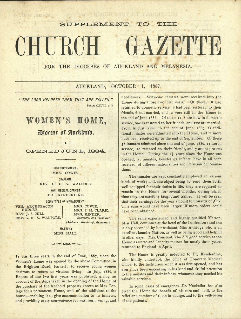 Church Gazette, Auckland: October 1887 Supplement