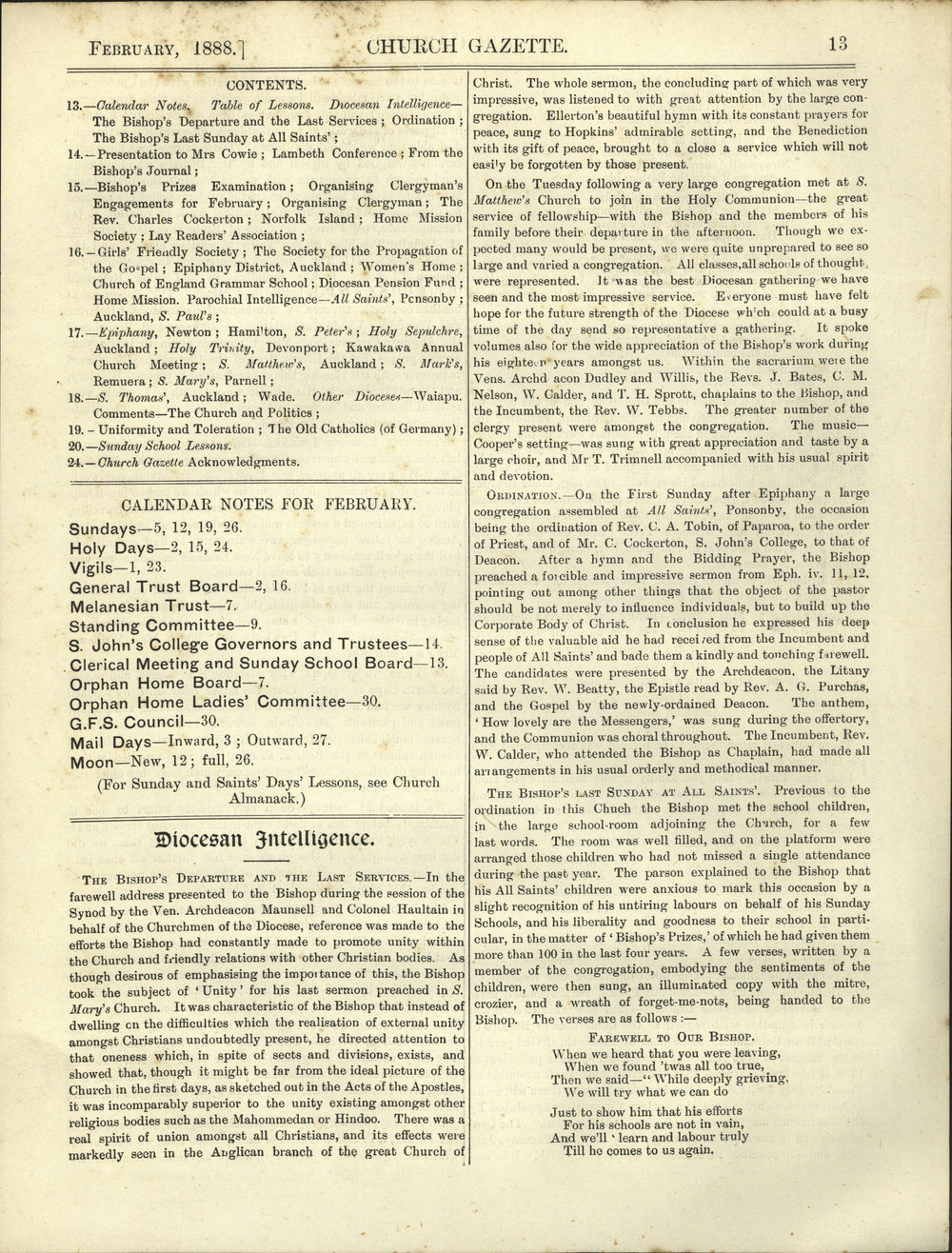 Church Gazette, Auckland: February 1888