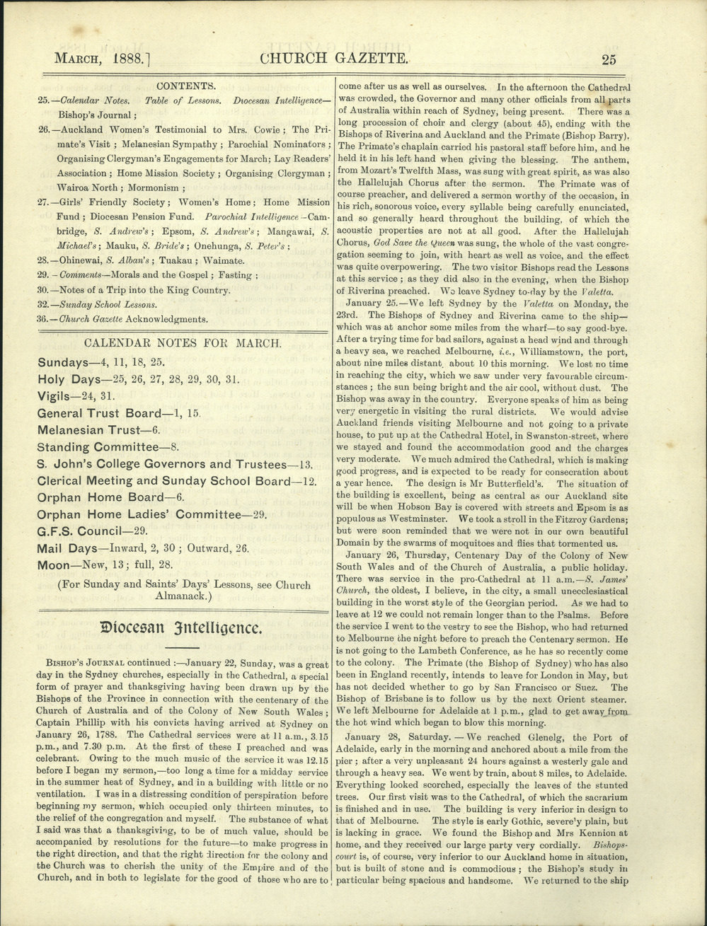 Church Gazette, Auckland: March 1888
