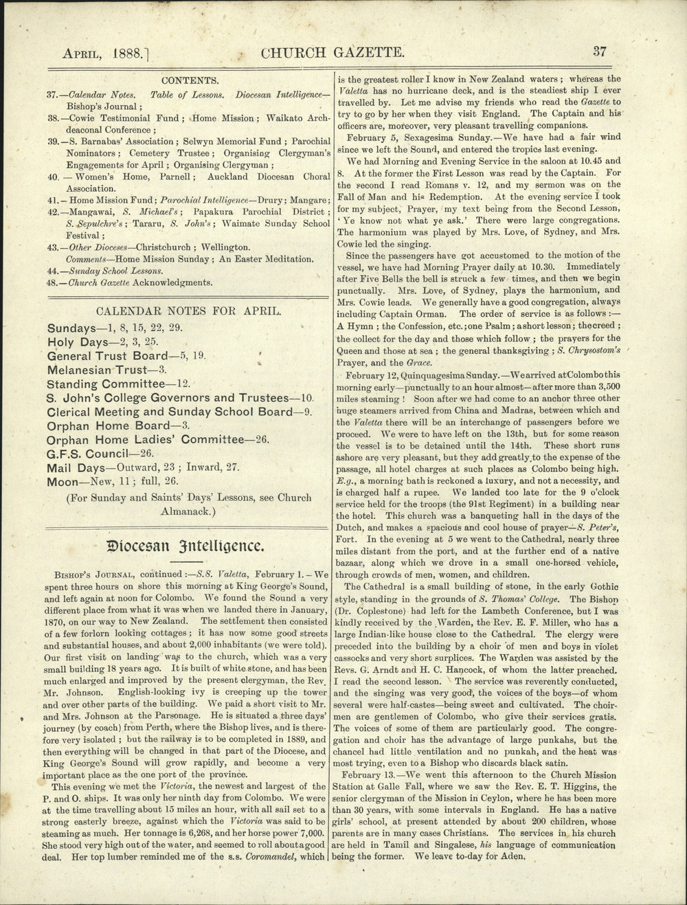 Church Gazette, Auckland: April 1888