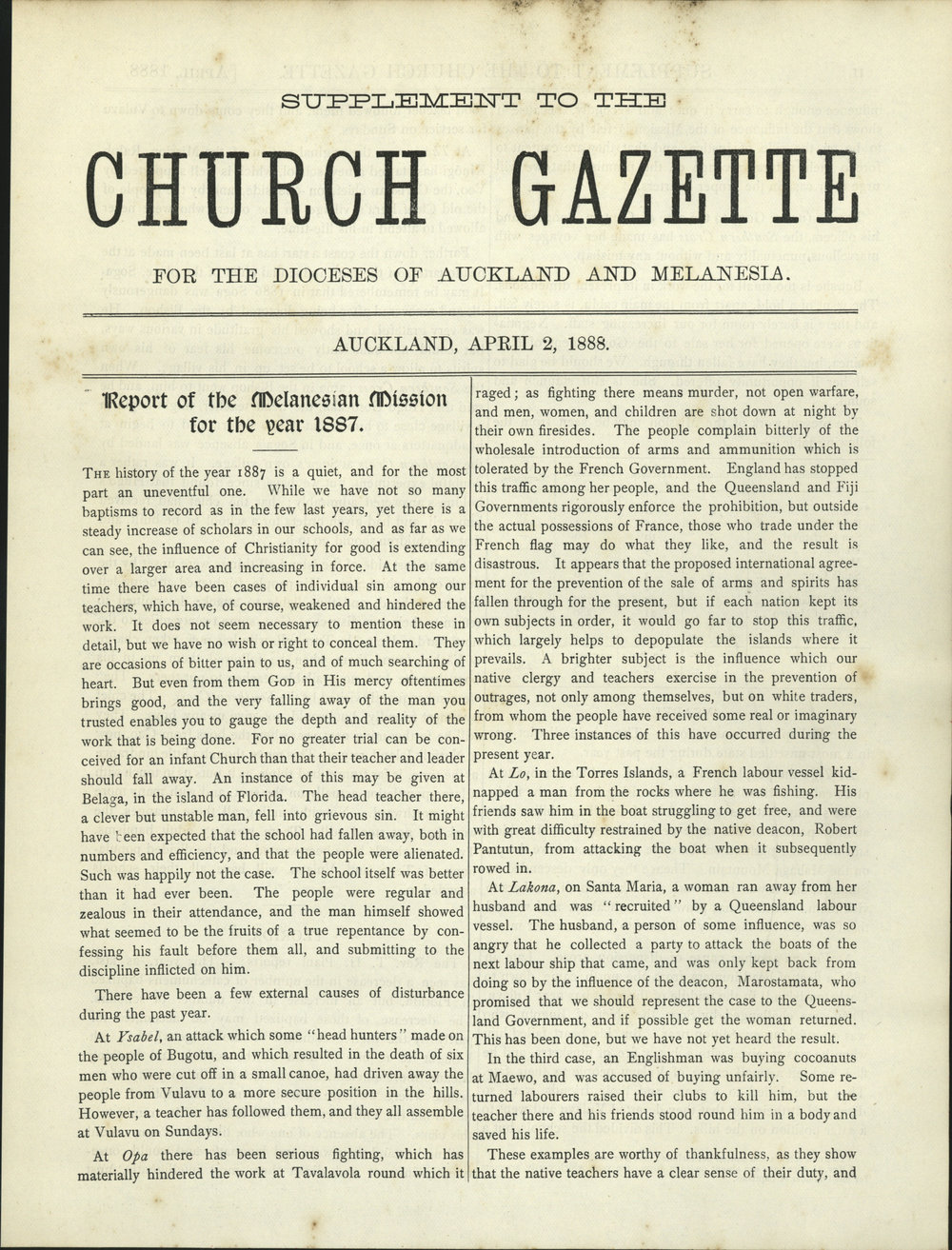 Church Gazette, Auckland: April 1888 Supplement