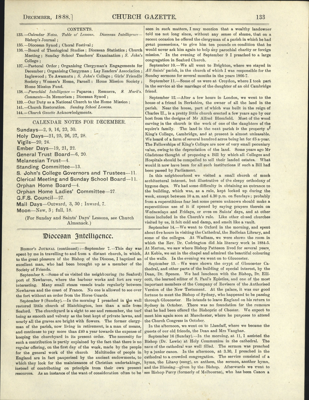 Church Gazette, Auckland: December 1888
