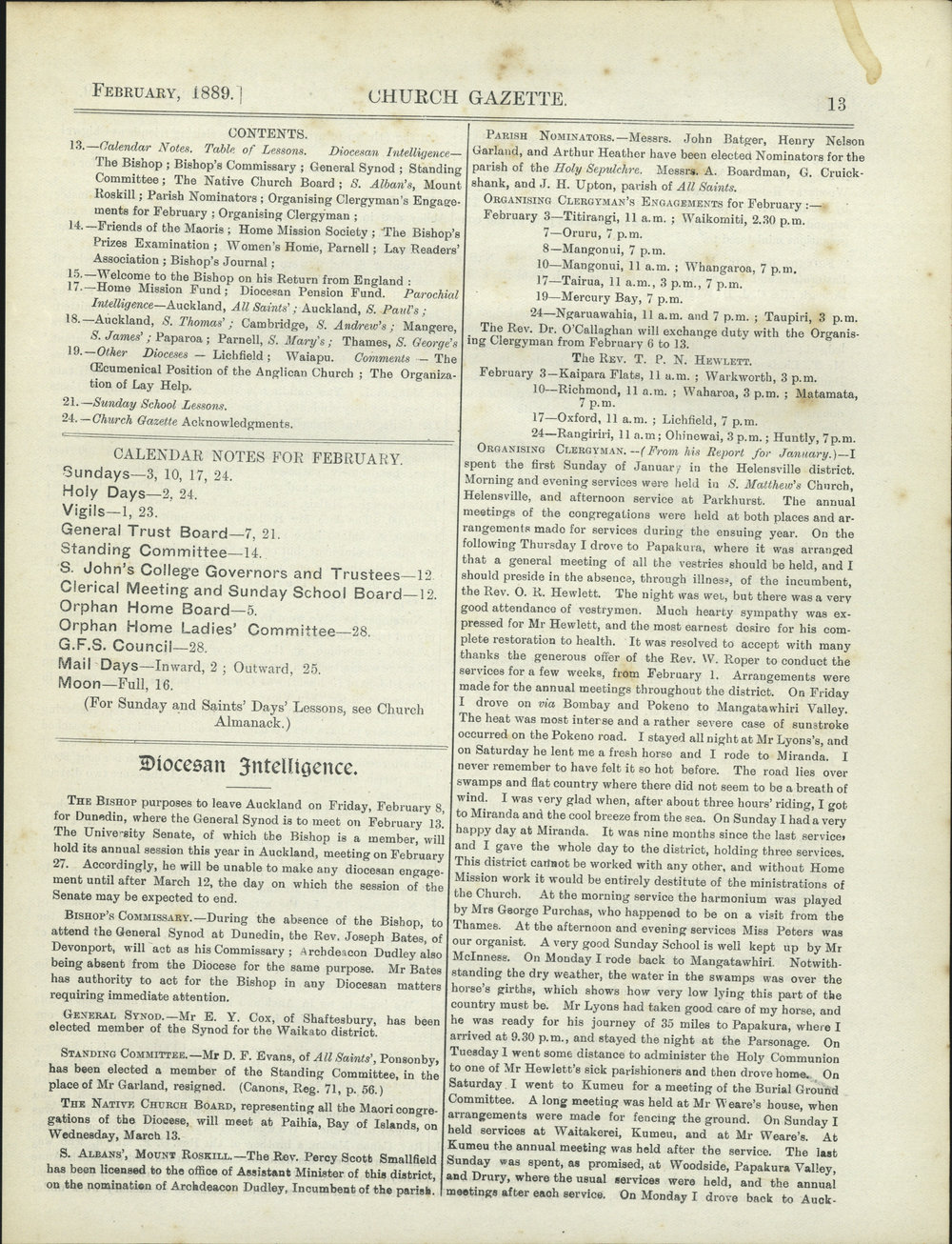 Church Gazette, Auckland: February 1889