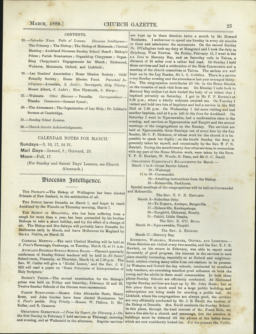 Church Gazette, Auckland: March 1889