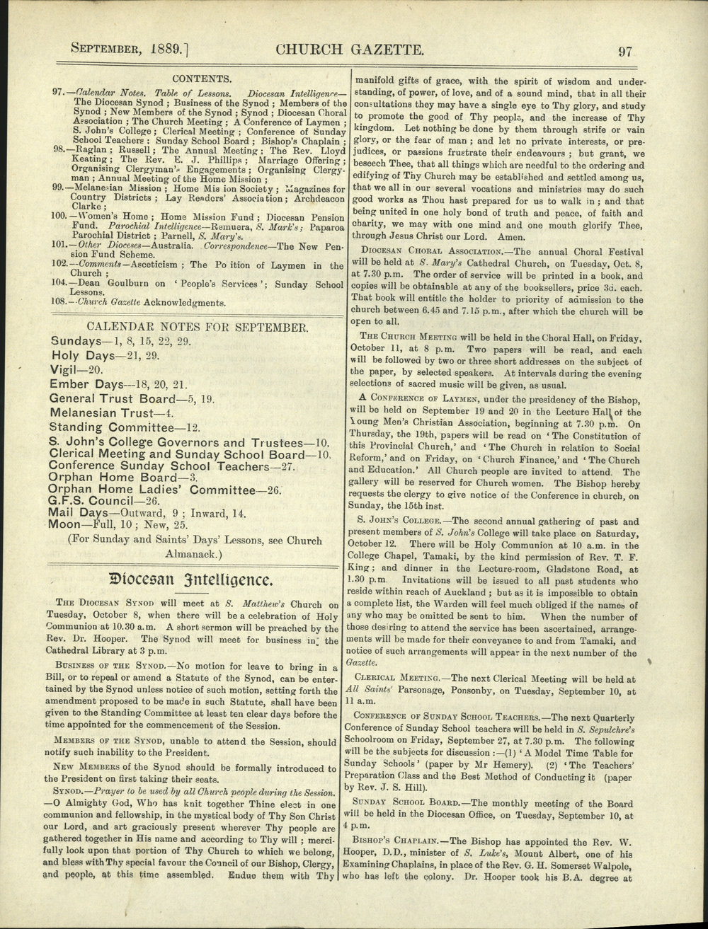 Church Gazette, Auckland: September 1889