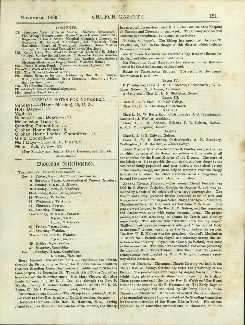 Church Gazette, Auckland: November 1889