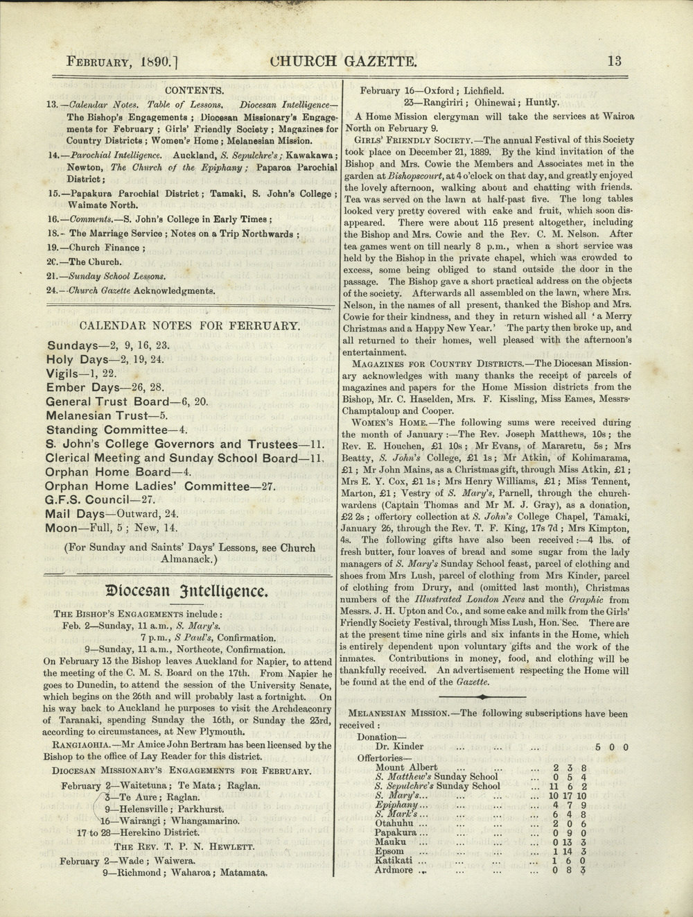 Church Gazette, Auckland: February 1890