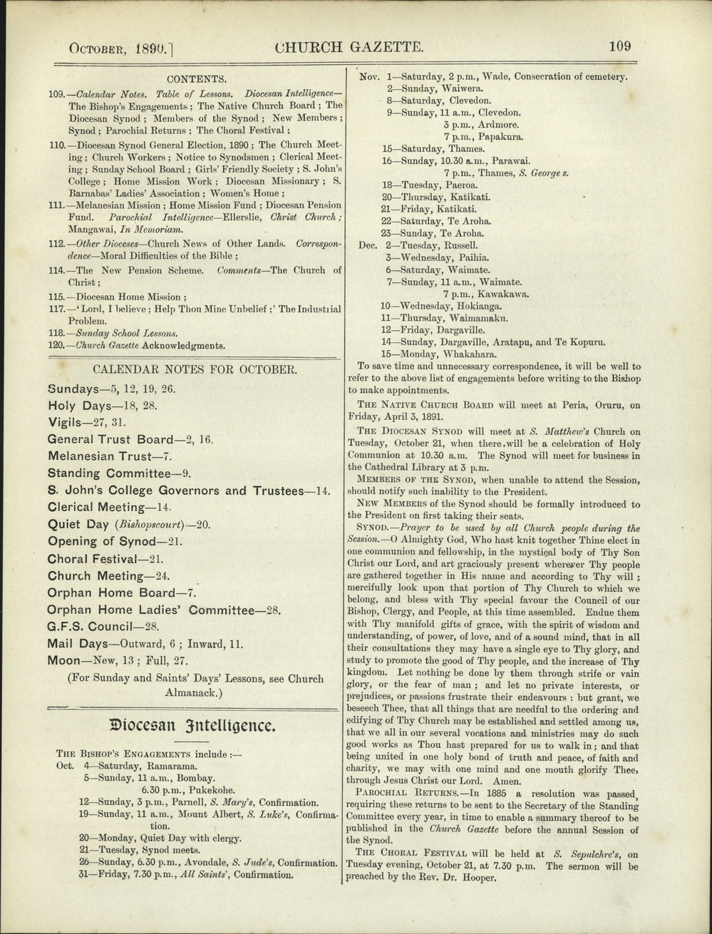 Church Gazette, Auckland: October 1890