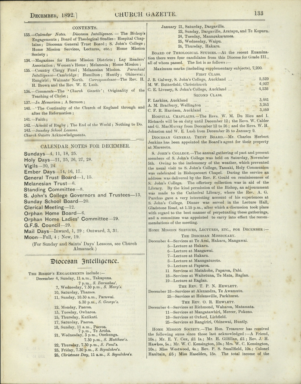 Church Gazette, Auckland: December 1892