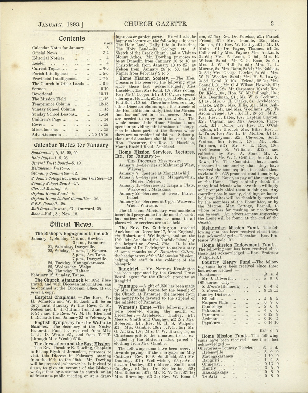 Church Gazette, Auckland: January 1893