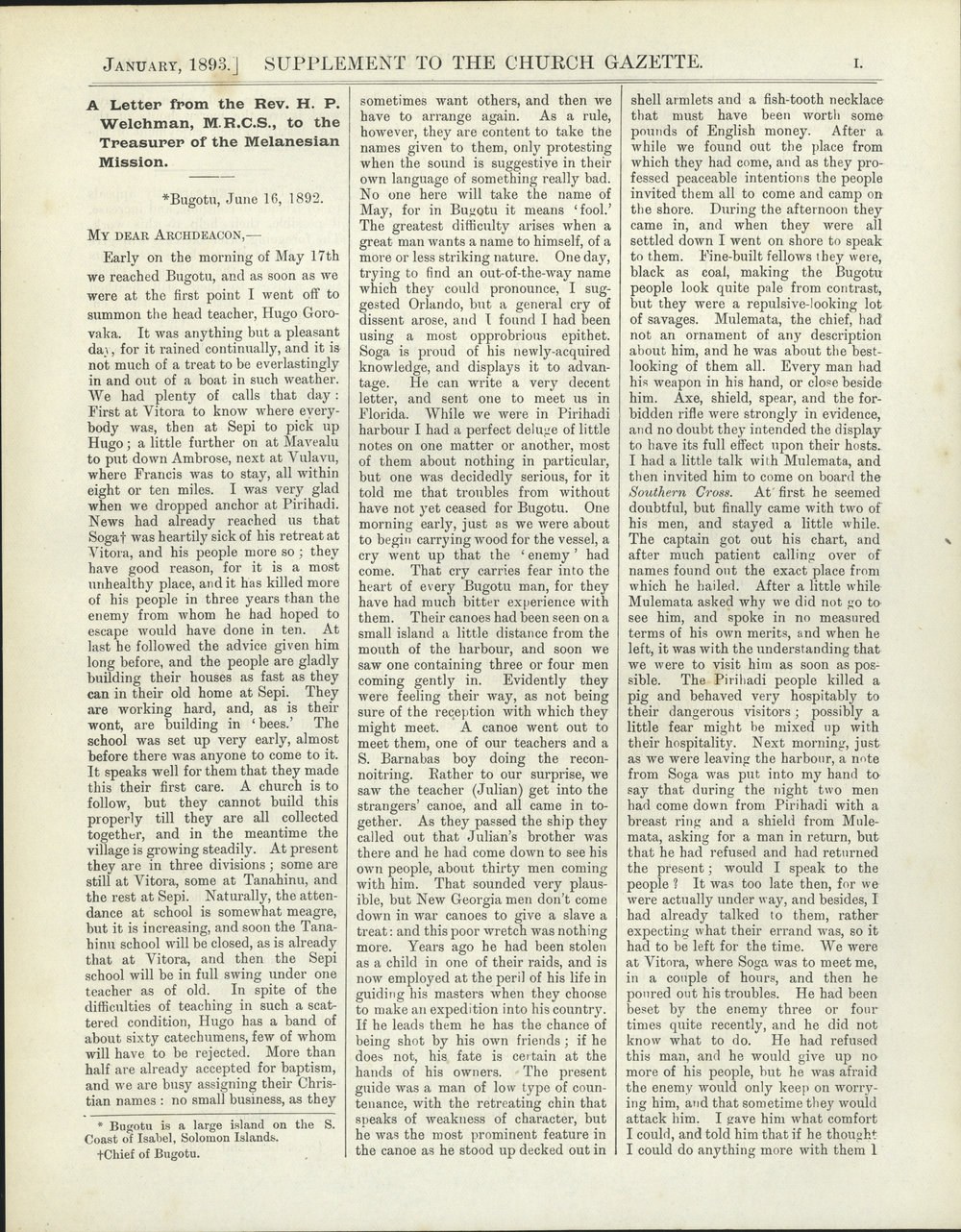 Church Gazette, Auckland: January 1893 Supplement