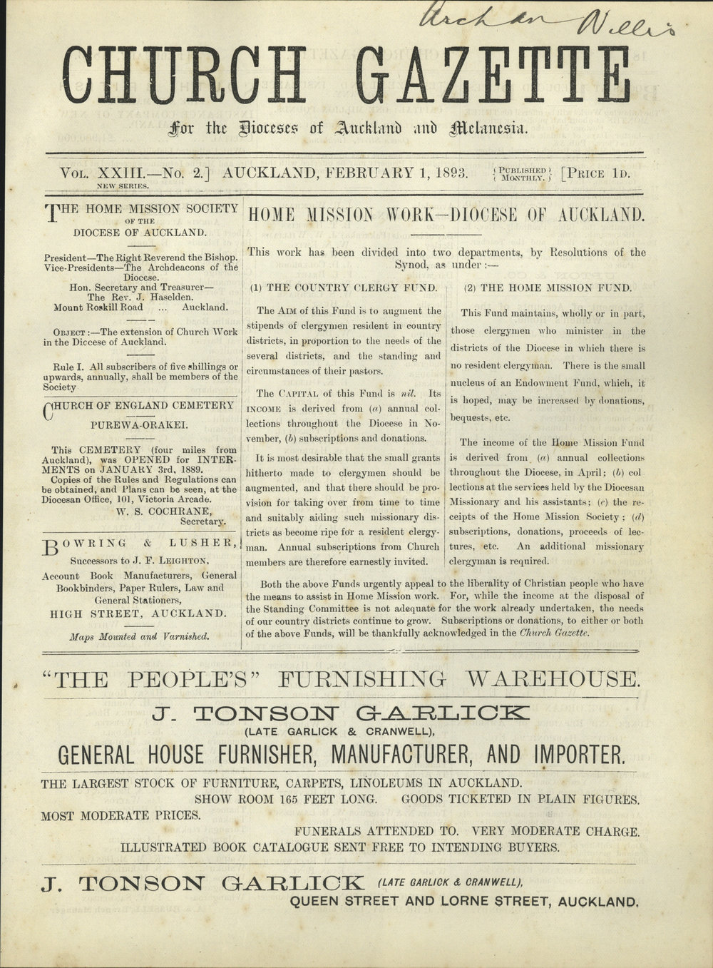 Church Gazette, Auckland: February 1893