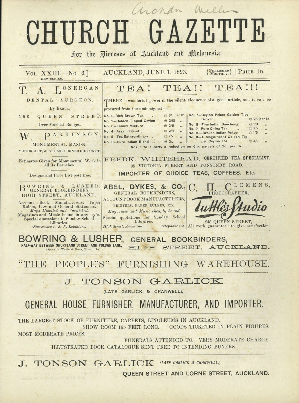 Church Gazette, Auckland: June 1893