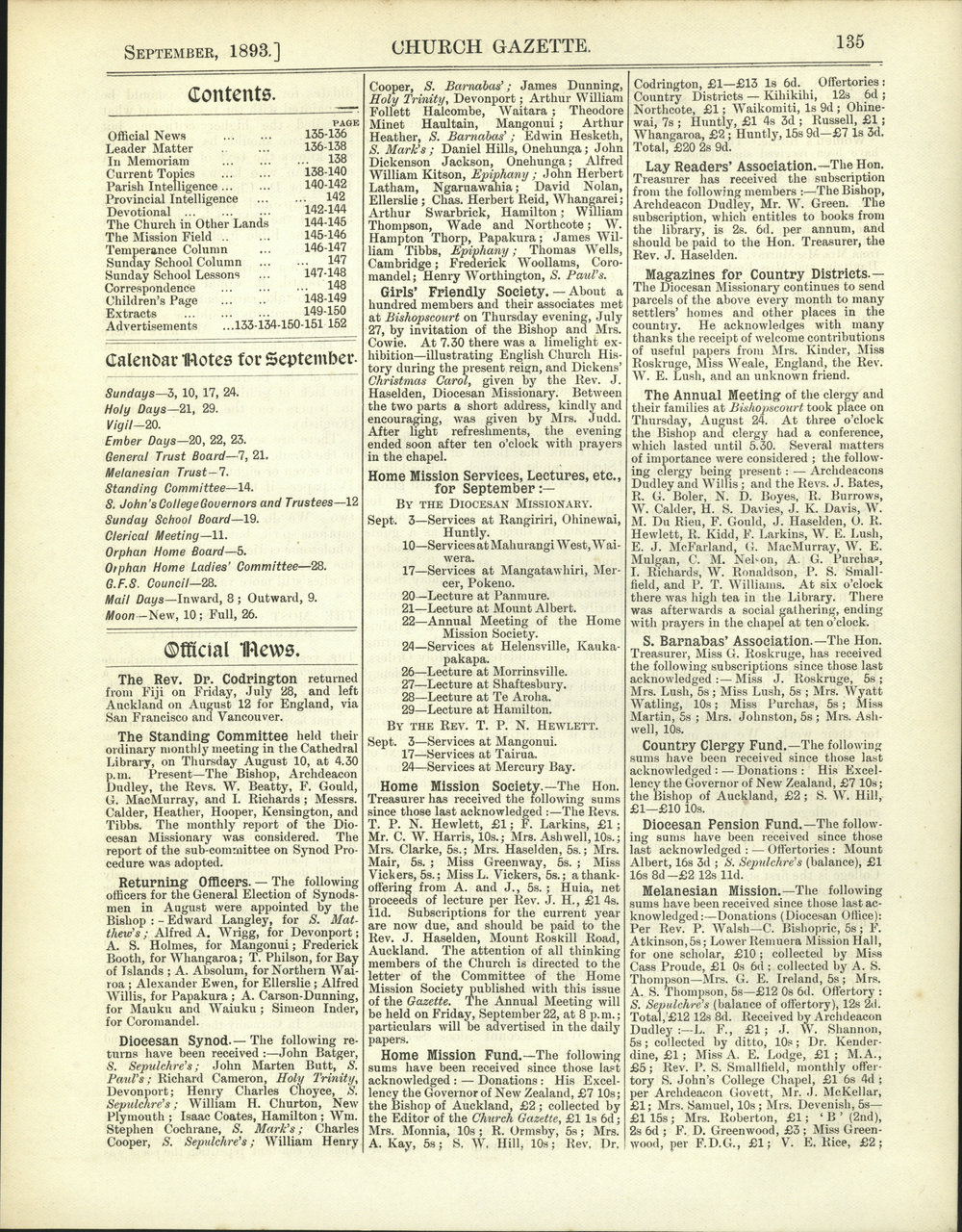 Church Gazette, Auckland: September 1893