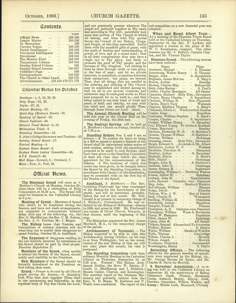 Church Gazette, Auckland: October 1893