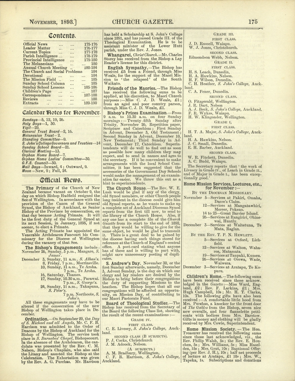 Church Gazette, Auckland: November 1893