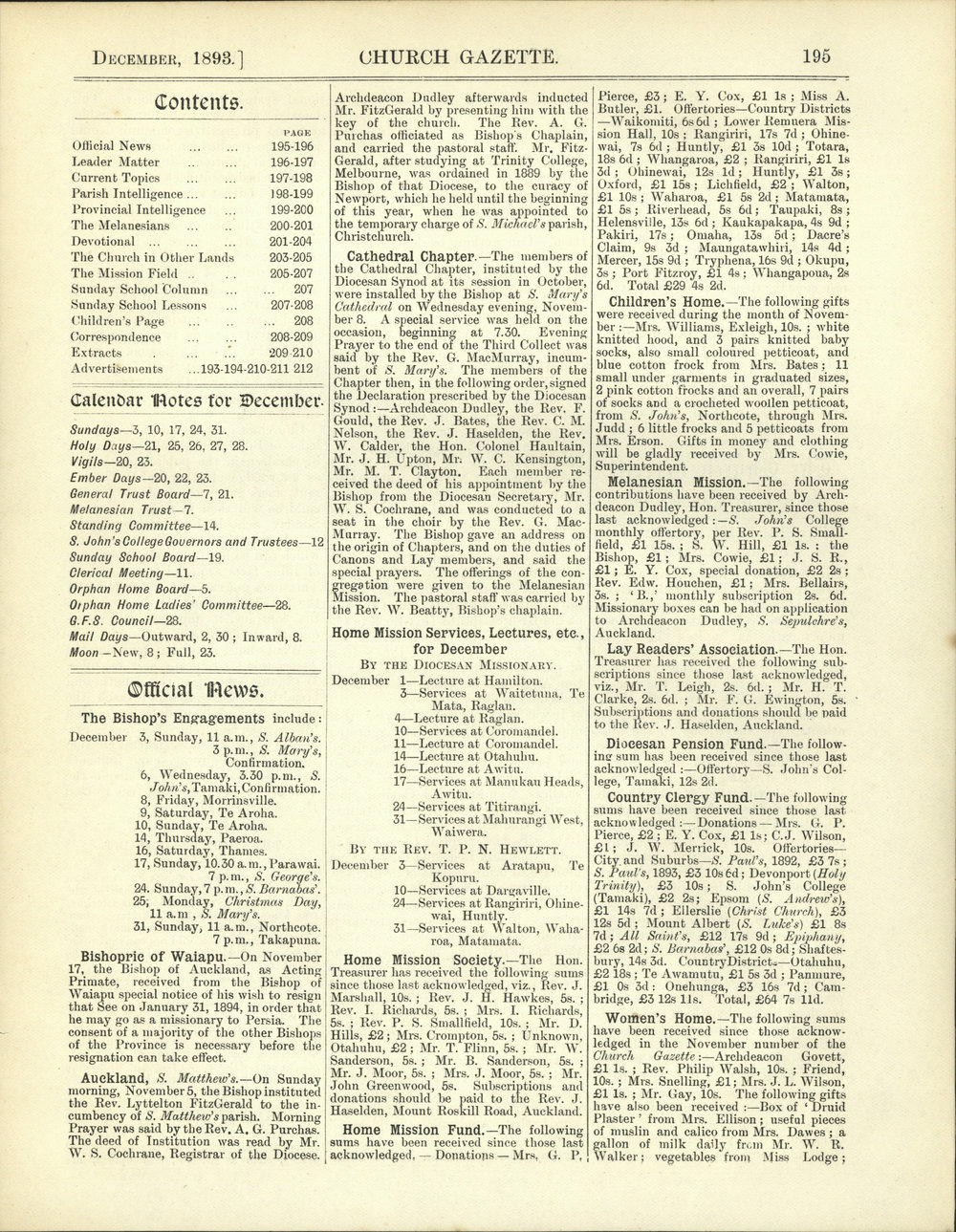 Church Gazette, Auckland: December 1893