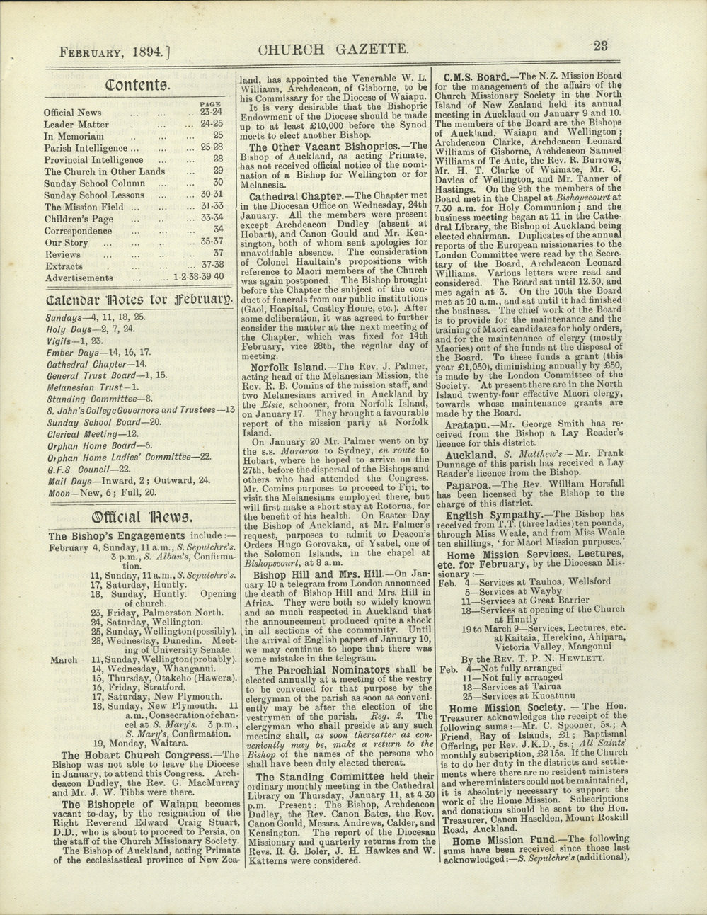 Church Gazette, Auckland: February 1894