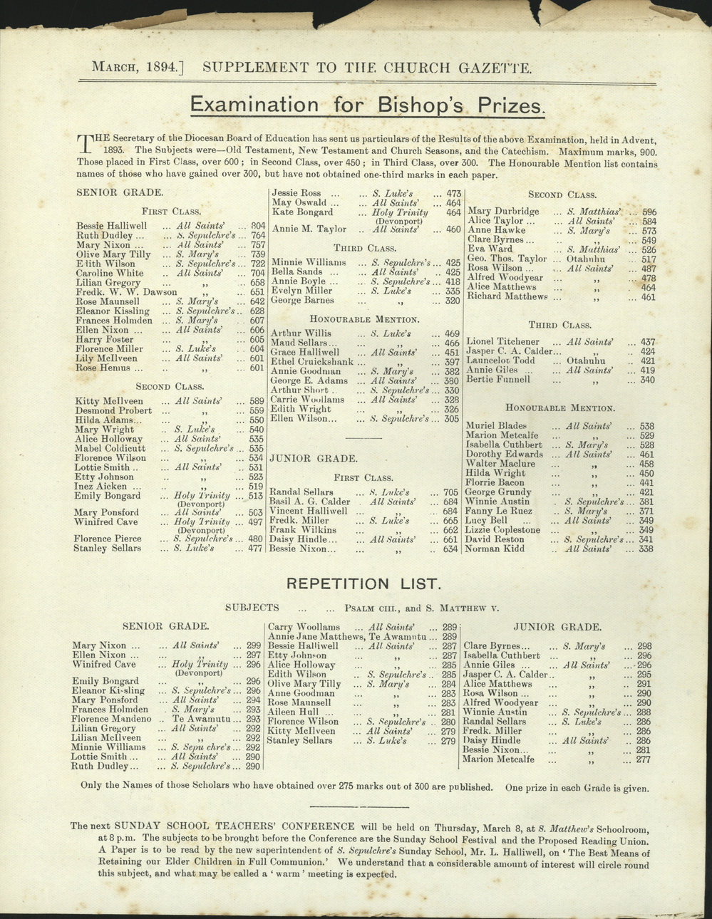 Church Gazette, Auckland: March 1894 Supplement