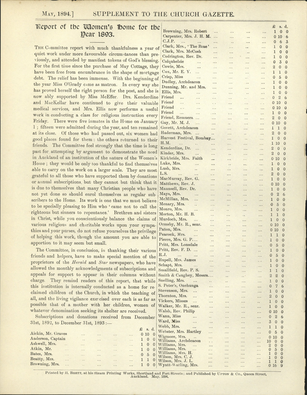 Church Gazette, Auckland: May 1894 Supplement