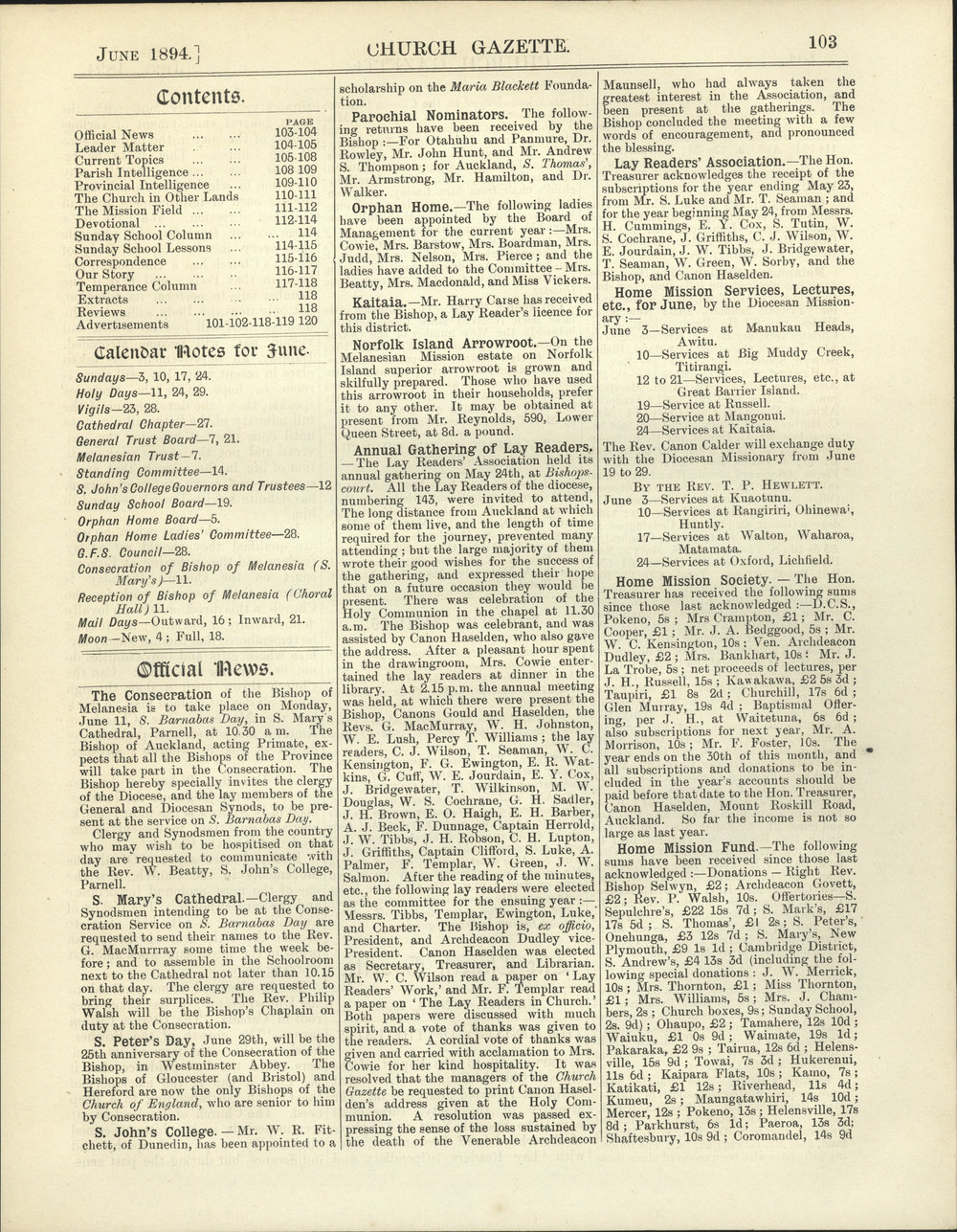 Church Gazette, Auckland: June 1894