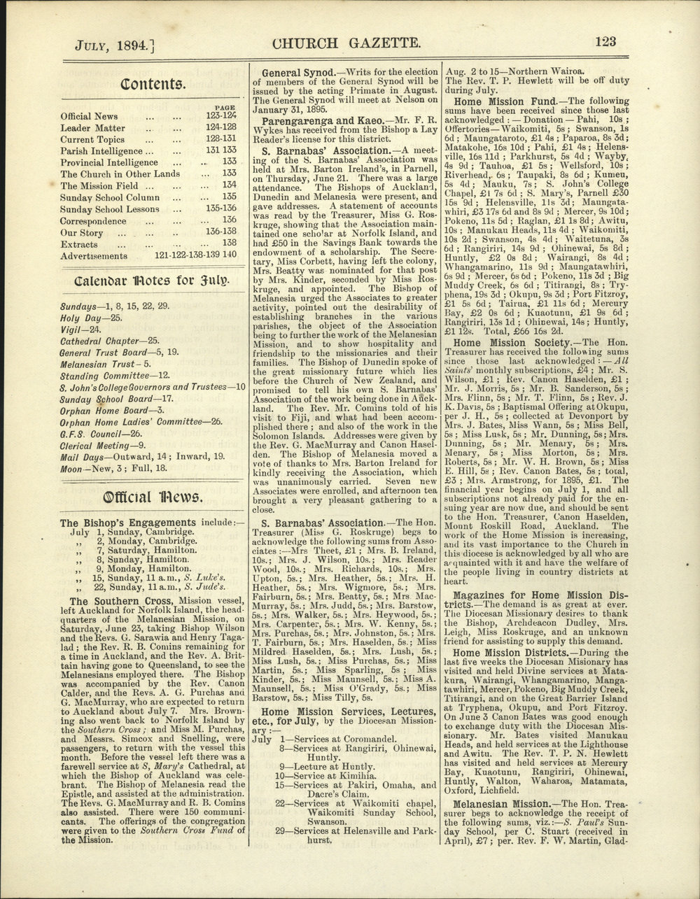 Church Gazette, Auckland: July 1894