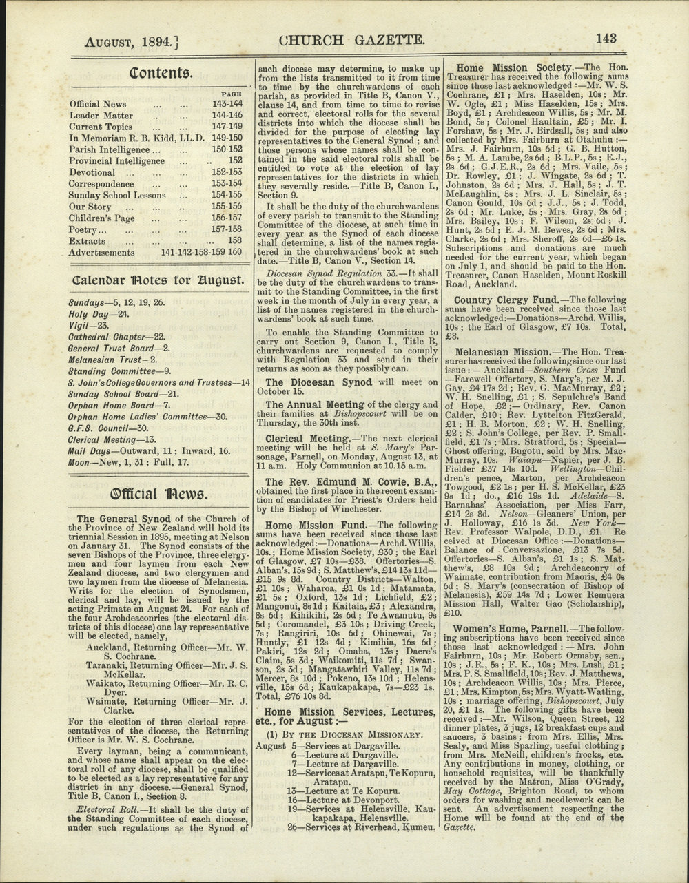 Church Gazette, Auckland: August 1894