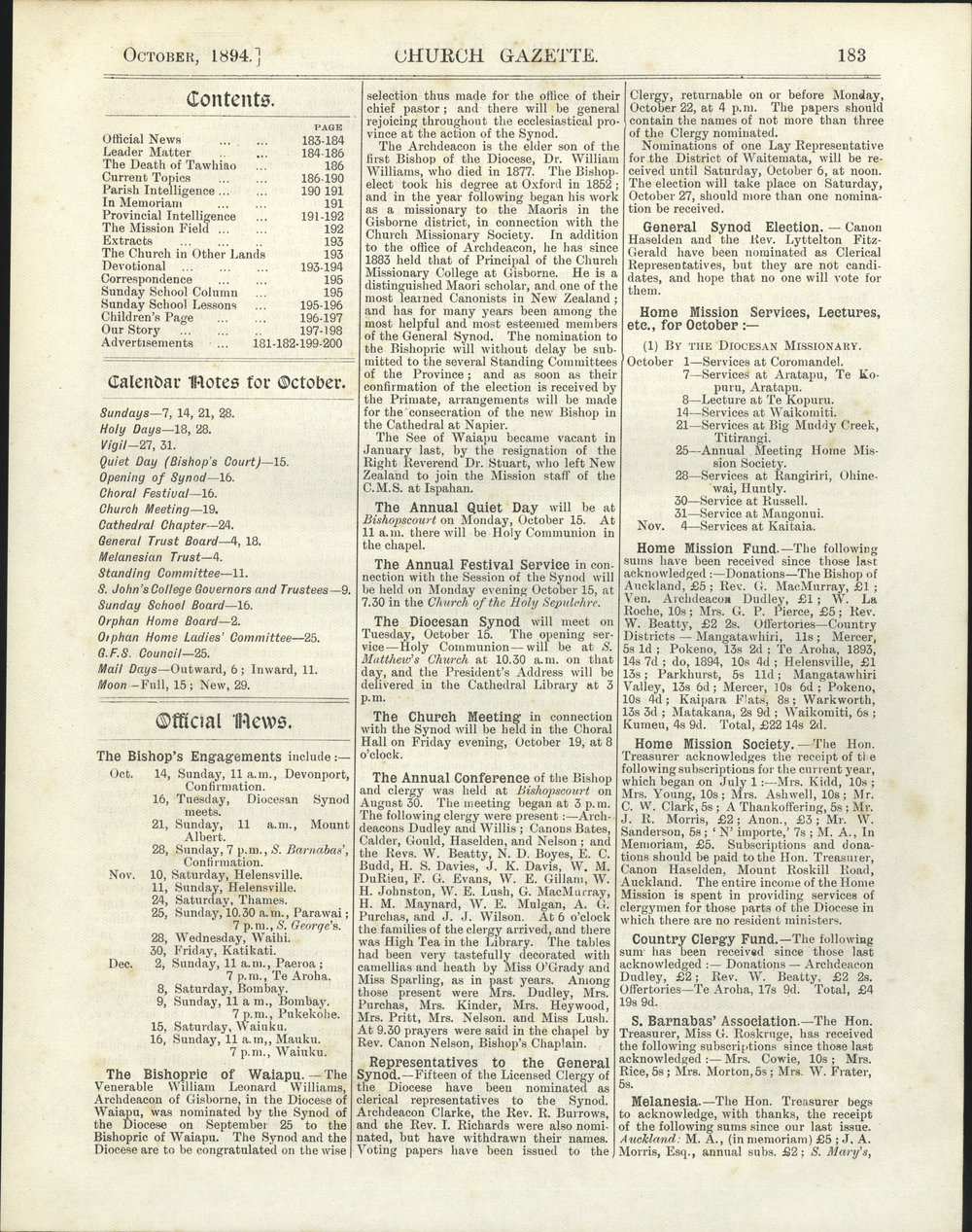 Church Gazette, Auckland: October 1894