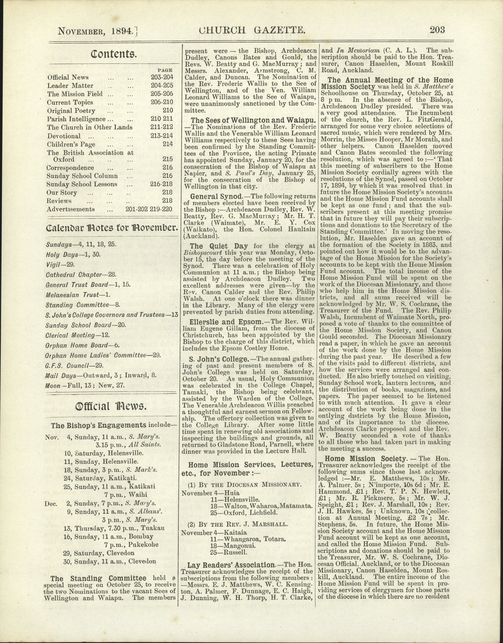 Church Gazette, Auckland: November 1894