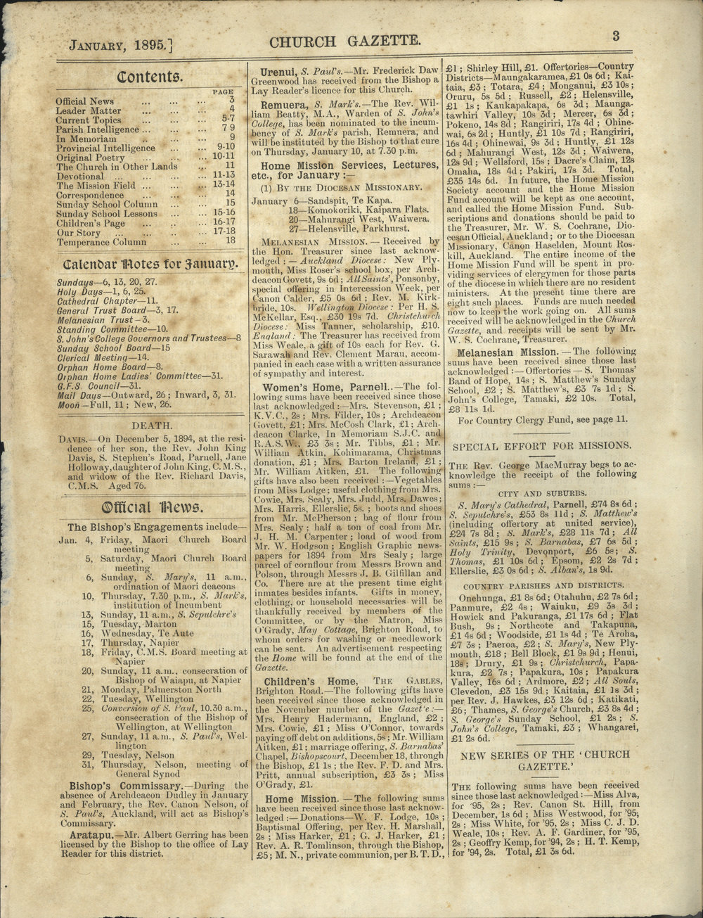 Church Gazette, Auckland: January 1895