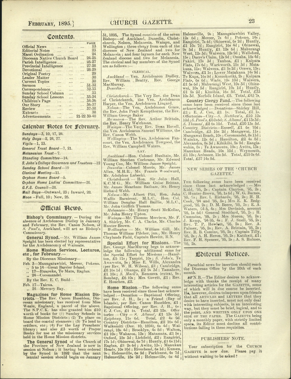 Church Gazette, Auckland: February 1895