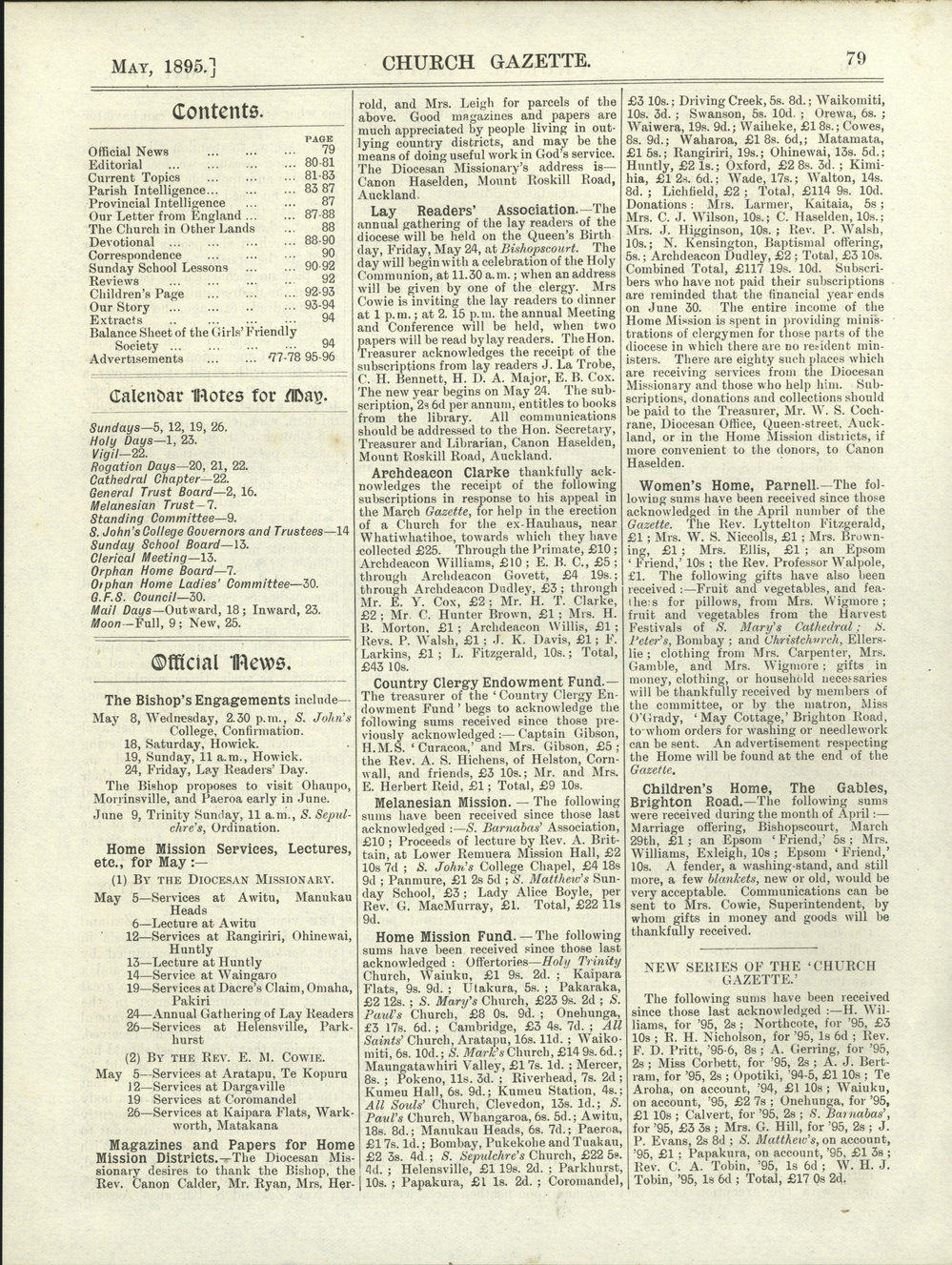 Church Gazette, Auckland: May 1895