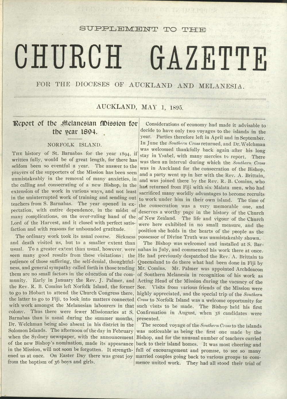 Church Gazette, Auckland: May 1895 Supplement